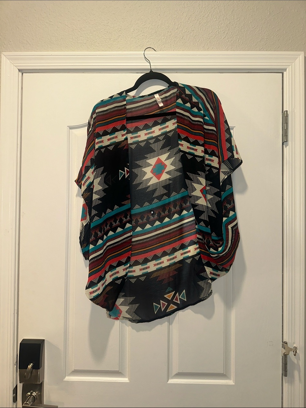 Lightweight Aztec Print Kimono Cardigan - Black & Teal Xhilaration size XS